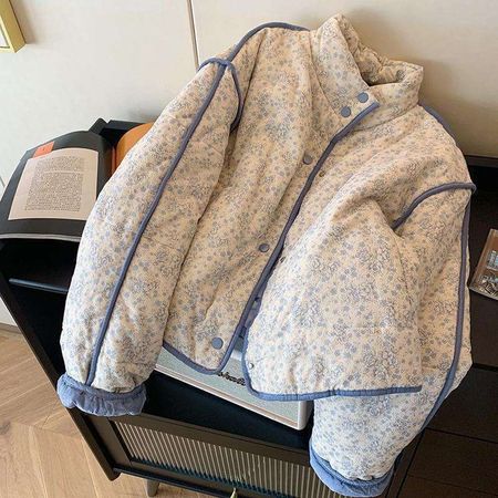 Women's Blue Floral Corduroy Patchwork Cotton Jacket