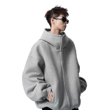 Men's Loose Casual Knitted Sweater Zipper Cardigan Hooded Jacket